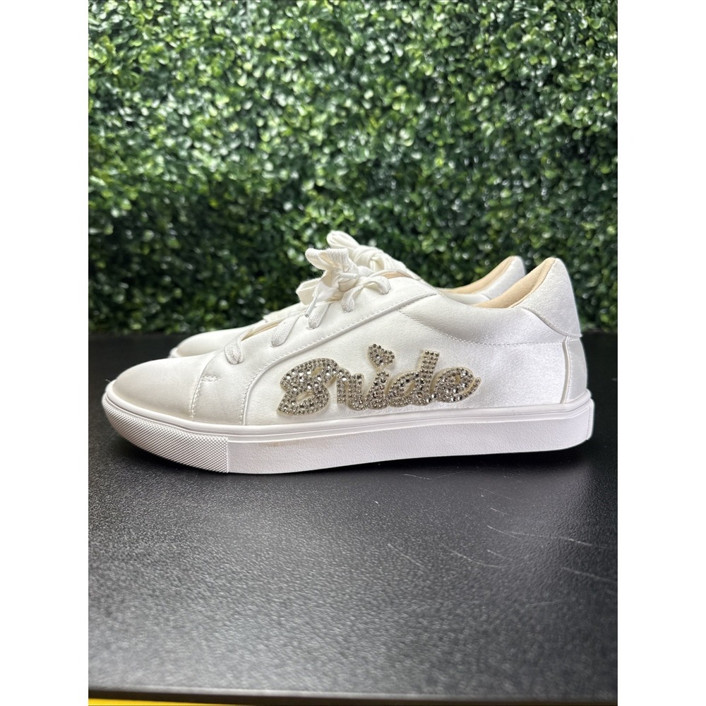 BETSEY JOHNSON Kane Jeweled White Satin Rhinestone Bride Sneakers Size 8M